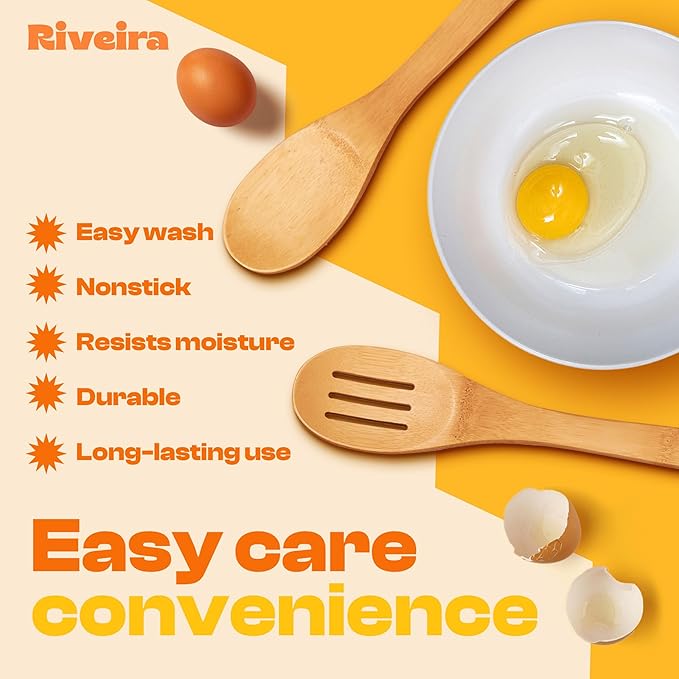 Riveira Bamboo Wooden Spoons for Cooking 3-Piece, Apartment Essentials Wood Spatula Spoon Nonstick Kitchen Utensil Set Premium Quality Housewarming Gifts for Everyday Use-Ruum Studio Home