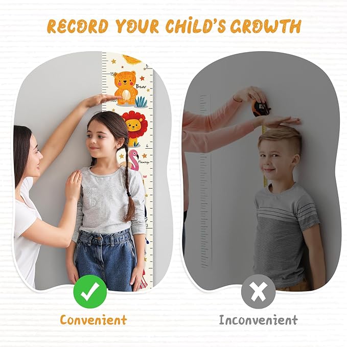 Personalized Name Growth Chart Wall Decor for Kids – Canvas Removable Height Chart Measuring Ruler 59" x 7.9" (Animals)-Ruum Studio Home