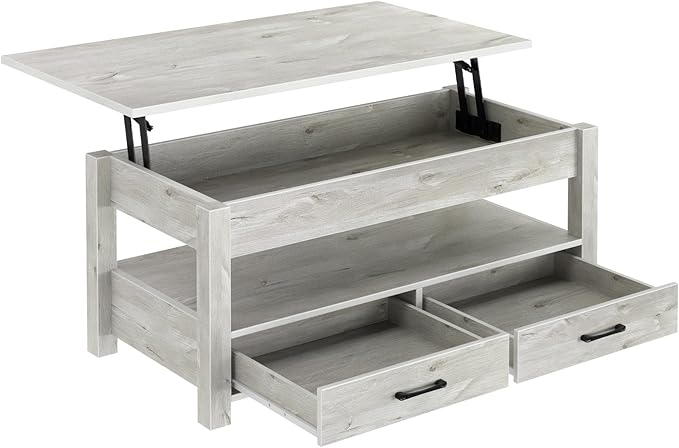 Rolanstar Coffee Table, Lift Top Coffee Table with Drawers and Hidden Compartment, Living Room Table with Wooden Lift Tabletop, for Living Room, Grey-Ruum Studio Home