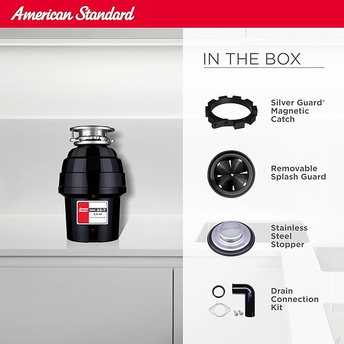 American Standard 10-US-AS-7 Garbage Disposal Anti-Jam Stainless Steel Food Waste Grinding System, Heavy Duty, 3/4 HP, Black-Ruum Studio Home