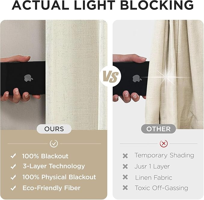 Joydeco 100% Blackout Pleated Curtains, Linen Window Curtains 2 Panel Sets 108 inches Long, Thermal Insulated Darkening Drapes for Bedroom(Linen,40'' Wx108'' L)-Ruum Studio Home