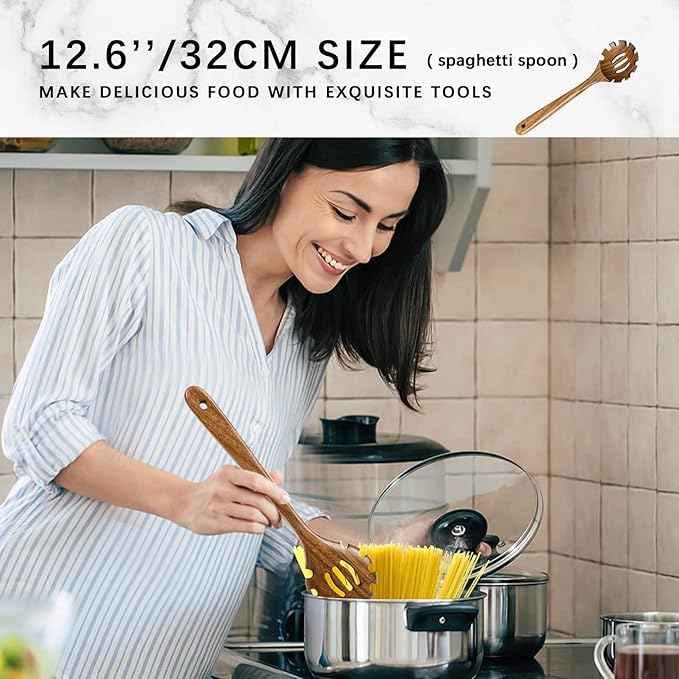 Wooden Spoons for Cooking, Nonstick Cooking Utensil Set with 8 Piece Acacia Wooden Spatulas and Spoons for Cooking, Terrific for Everyday Kitchen Tasks-Ruum Studio Home