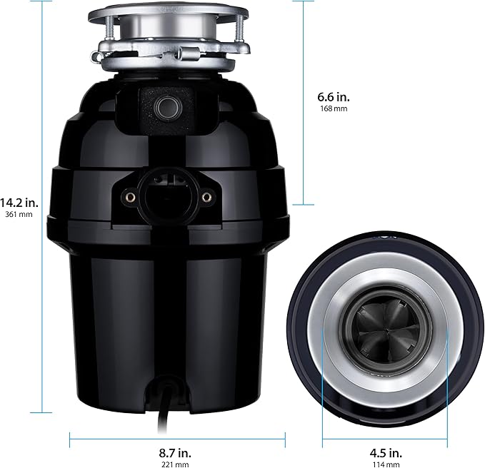 Waste Maid 10-US-WM-458-3B Garbage Disposal Anti-Jam Stainless Steel Food Waste Grinding System, 3/4 HP Deluxe, Black-Ruum Studio Home