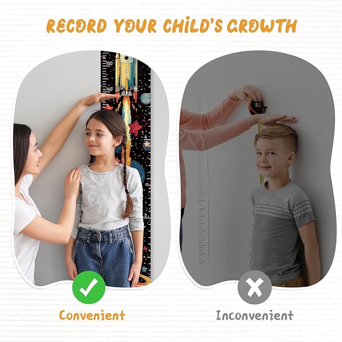 Personalized Name Growth Chart Wall Decor for Kids – Canvas Removable Height Chart Measuring Ruler 59" x 7.9" (Rocket)-Ruum Studio Home