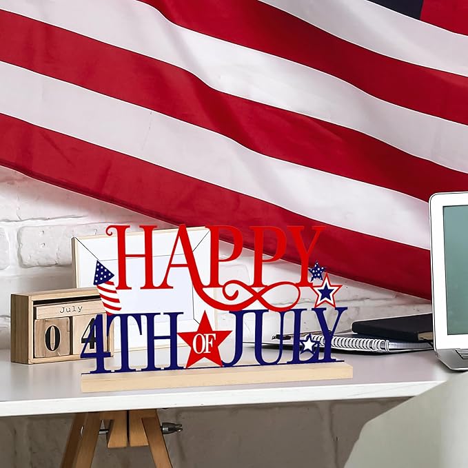 COCHIE Metal Happy 4th of July Sign, Red Blue and White Decorations for Home, Office, Shelf, Mantel, Indoor, Fouth of July Decoration, Patriotic Star Decor (Independence Day)-Ruum Studio Home