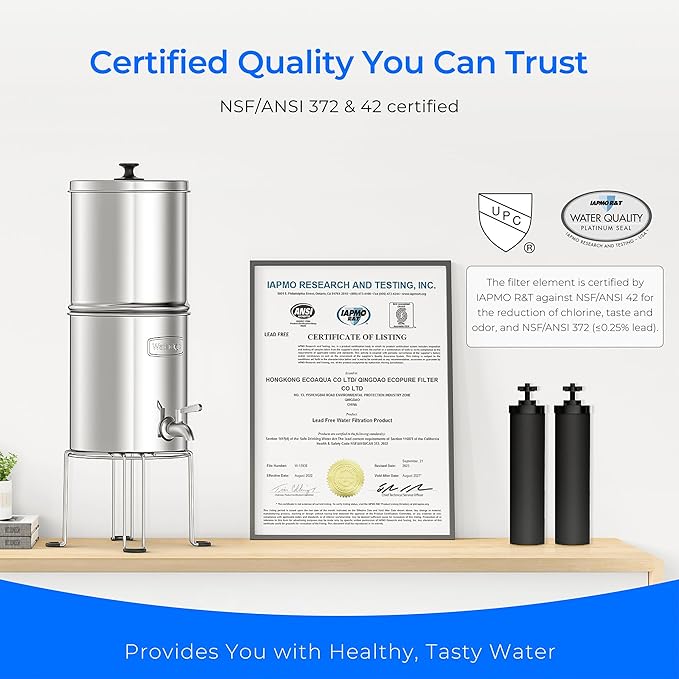 Waterdrop Upgrade Gravity-fed Water Filter System, with Silver Ions Enhanced Filtration, Reduces Fluoride and up to 99% of Chlorine, with 4 Filters and Metal Spigot, 2.25G-Ruum Studio Home