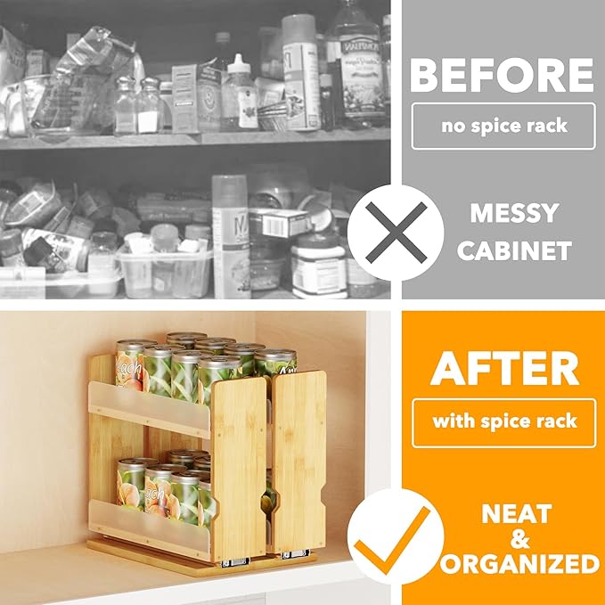 SpaceAid Bamboo Pull Out Spice Rack Organizer for Cabinet, Heavy Duty Slide Out Seasoning Kitchen Pantry Sliding Vertical Organization, 7.3" Wide, 2 Drawers(3" Wide), 2-Tier, Natural-Ruum Studio Home