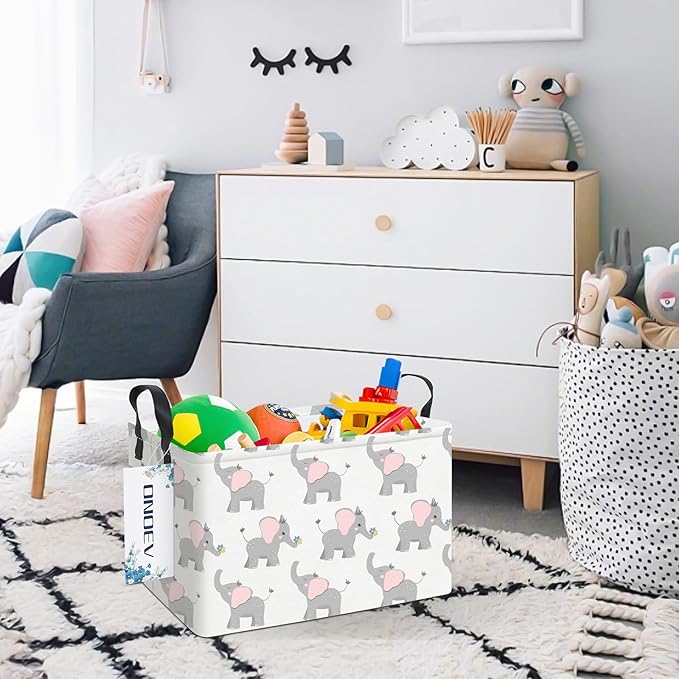 Rectangular Folding Laundry Basket,waterproof Canvas Basket,gift basket,Suitable for children's room,Office,Clothes,Toys Storage(Elephant calf)-Ruum Studio Home