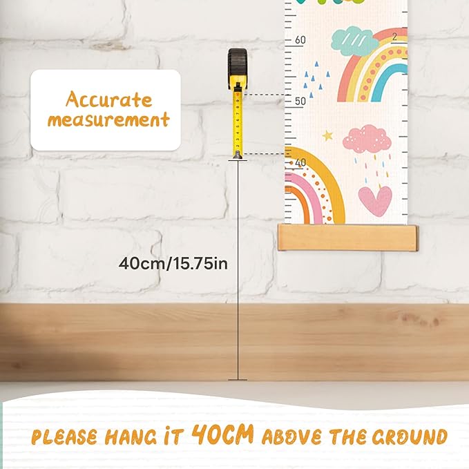 Personalized Name Growth Chart Wall Decor for Kids – Canvas Removable Height Chart Measuring Ruler 59" x 7.9" (Rainbows)-Ruum Studio Home