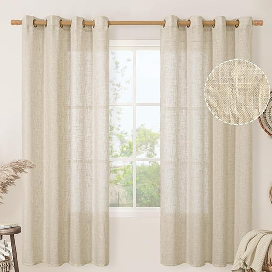 LAMIT Linen Curtains 72 inches Long for Living Room, Soft Thick Linen Semi Sheer Light Filtering Bronze Grommet Window Treatments Neutral Drapes for Bedroom, 2 Panels Set, 52 x 72 Inch-Ruum Studio Home