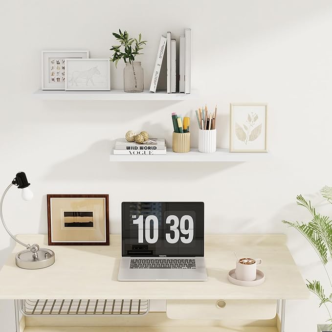 Fun Memories Floating Shelves for Wall, 30" Rustic Wood Deep Wall Mounted Shelves with Invisible Brackets for Decor & Storage, Floating Shelf for Living Room, Bathroom (White, Set of 2)-Ruum Studio Home