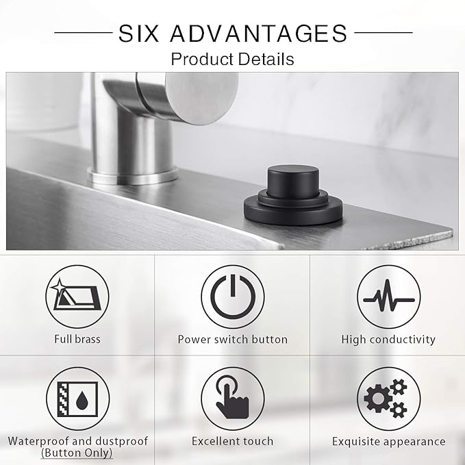 SinkTop Air Switch Kit (Long Full Brass Button) for Garbage Disposal, Cordless Matte Black-Ruum Studio Home