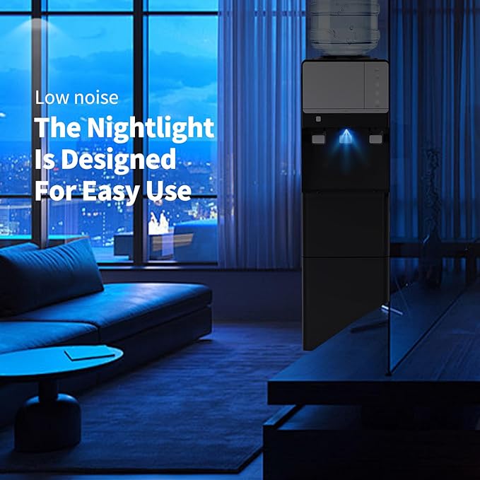 IKT Top Load Water Cooler Dispenser with Ice Maker for 5 Gallon Bottle 27 lbs Daily Capacity 3 Temperature Night Light Black-Ruum Studio Home