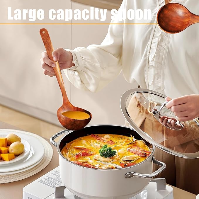 Wooden Spoons for Cooking, 1 Pcs Natural Teak Wooden Cooking Spoons for Non-Stick-Ruum Studio Home