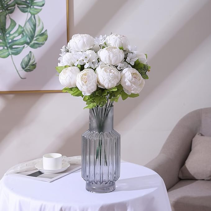 Duovlo Artificial Peony Silk Flowers Fake Flowers Vintage Wedding Home Decoration,Pack of 1 (Spring Milk White)-Ruum Studio Home