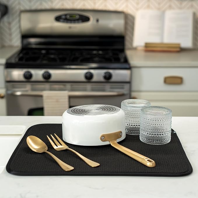 S&T INC. Dish Drying Mat, 16” x 18”, Absorbent Microfiber Kitchen Counter Mat, Dish Drying Pad for Dishes, Utensils, Pots and Pans, Large, Black-Ruum Studio Home