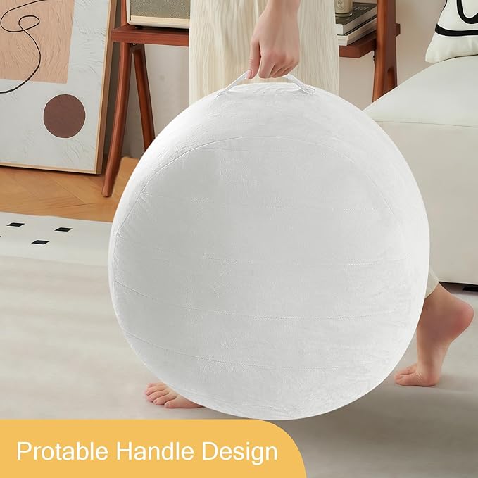MeMoreCool Round Stuffed Pouf Ottoman Foot Rest, Floor Pouf Foot Stool with Soft Foam Chunk Filling, Small Round Ottoman Footstool Circle Footrest for Living Room, Off-White-Ruum Studio Home