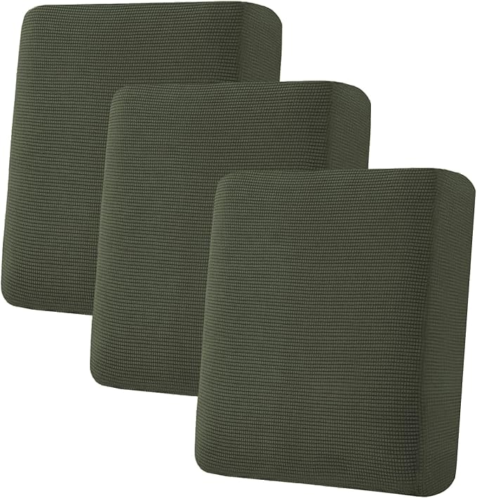 H.VERSAILTEX Super Stretch Individual Seat Cushion Covers Sofa Covers Couch Slipcover Sets Thick Jacquard Textured Twill Fabric (3 Piece Sofa Cushion Covers, Olive)-Ruum Studio Home