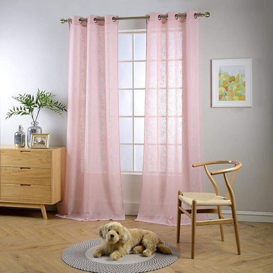 MIUCO Semi Sheer Curtains Poly Linen Textured Solid Grommet Curtains 84 Inches Long for Girls Room 2 Panels (2 x 37 Wide x 84" Long) Pink-Ruum Studio Home