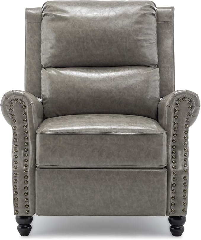 UIXE Pushback Recliner Chairs Set of 2, Faux Leather Armchair Push Back Accent Chair for Living Room, Rivet Trim Club Arm Chair Overstuffed Home Theater Single Sofa Reading Seat with Footrest - Gray-Ruum Studio Home