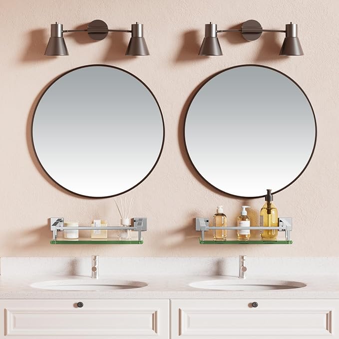 Alise Bathroom Glass Shelf with Stainless Steel Railing, Polished Chrome Small Tempered Glass Floating Wall Shelf Over The Toilet, 16 inch-Ruum Studio Home