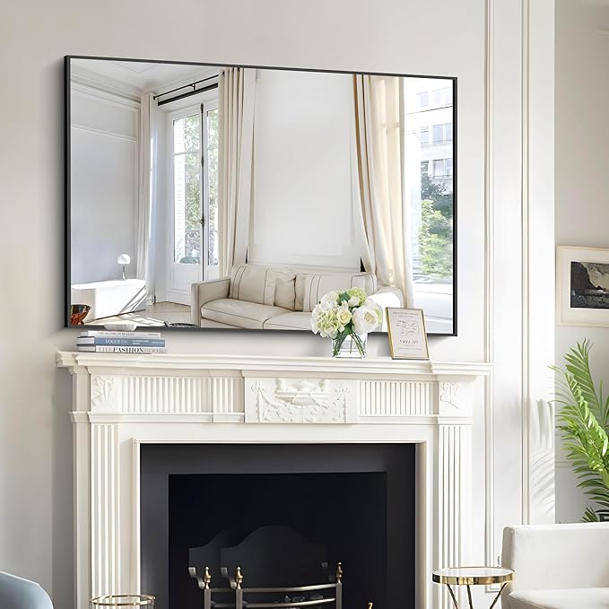 Bathroom Black Mirror, 36x55in Black Rectangle Mirror with Thin Metal Frame, Large Rectangular Wall Mirror for Bathroom, Living Room, Hair Salon, Big Farmhouse Mirror Hang Horizontal/Vertical-Ruum Studio Home