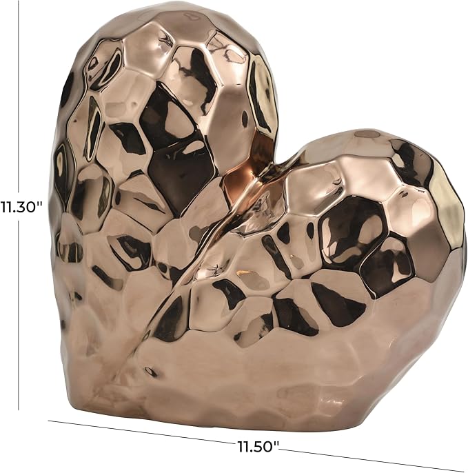 Deco 79 Ceramic Heart Decorative Sculpture Dimensional Angled Origami Inspired Home Decor Statue with Faceted Exterior, Accent Figurine 12" x 6" x 11", Rose Gold-Ruum Studio Home
