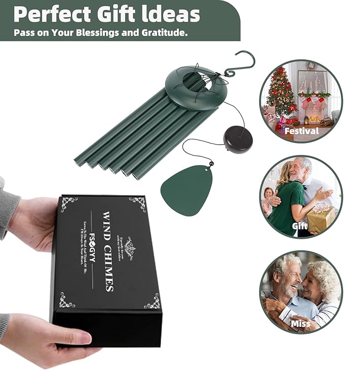 Wind-Chimes-Outdoor-Deep-Tone, Large Soothing Melodic Tones Windchimes, Wind Chimes for Outside, Memorial Wind Chime Best Gift for Mom Women Grandma Neighbors(32" Forest Green Coated Aluminum)-Ruum Studio Home