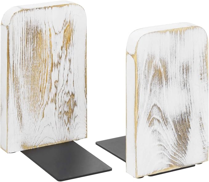 MyGift Whitewashed Wood Desktop Bookends, Decorative Bookshelf Display Organizers Office Book Shelf Decor, 1 Pair-Ruum Studio Home