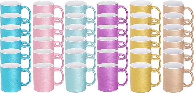 11oz White Ceramic Sublimation Coffee Mug in White Gift Box, 6 Sparkling Mixed Colors, Case of 36-Ruum Studio Home