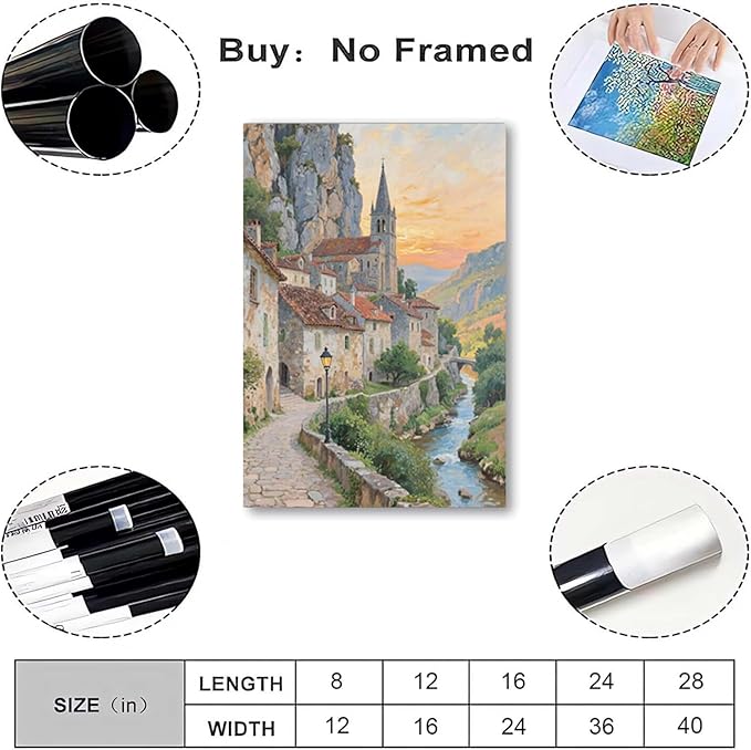 Small town scenery poster on the bank of the mountain stream is suitable for living room bedroom and office natural oil painting poster-Ruum Studio Home