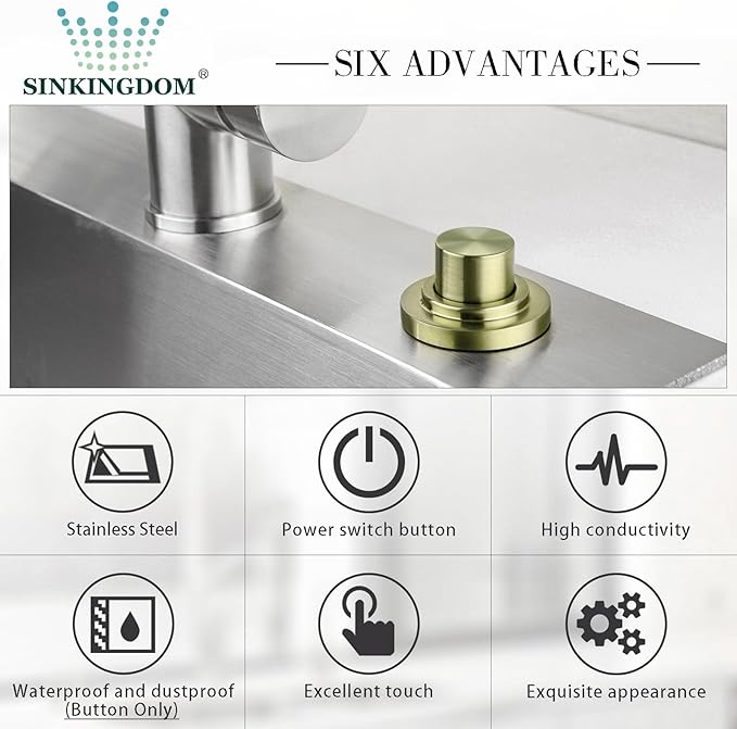 SinkTop Air Switch Kit with Brass Gold Long Button (Full Brass) for Garbage Disposal,without cabel-Ruum Studio Home