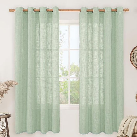 LAMIT Fresh Green Linen Curtains 72 Inch Length for Living Room, Soft Thick Linen Textured Window Drapes Semi Sheer Light Filtering Bronze Grommet Panels Rustic Country Decor, 2 Panels, 52 x 72 Inch-Ruum Studio Home
