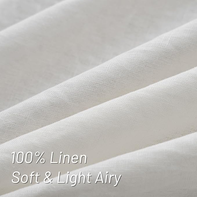 MYSKY HOME White Linen Curtains for Living Room, 100% Linen Natural Semi Sheer Curtains & Drapes 84 inches Length 2 Panels Farmhouse Country Light Filtering Bedroom Window Rod Pocket, 50" Wide, White-Ruum Studio Home
