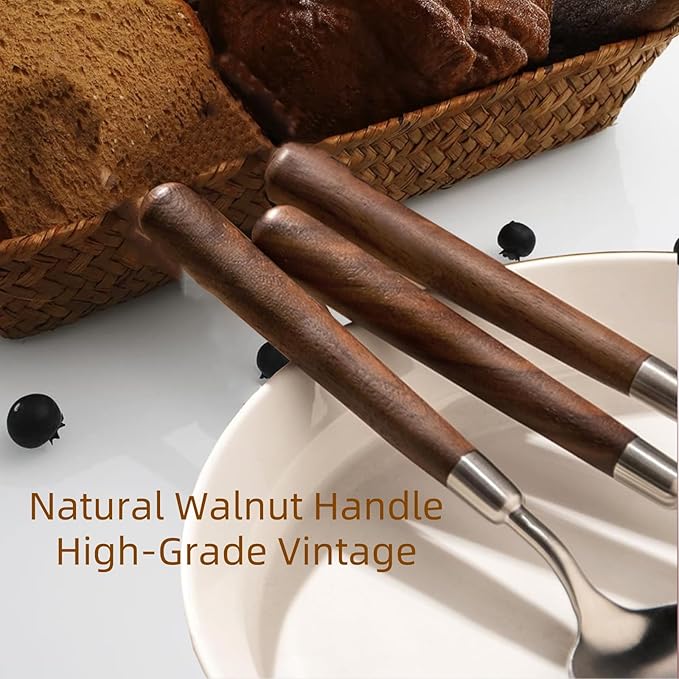 Silverware Set 16 Piece Flatware Cutlery Set Service for 4,18/10 Stainless Steel Forged Walnut Wooden Handle Matte Brushed Dishwasher Safe Premium Durable Utensil Sets for Home Kitchen Wedding-Ruum Studio Home