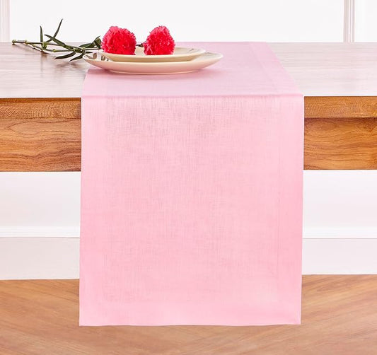 Solino Home Linen Table Runner 60 Inches - 100% Pure Linen Pink Lemonade Table Runner 14 x 60 Inch Ideal for Dresser and Coffee Tables - Halloween - Fete-Ruum Studio Home