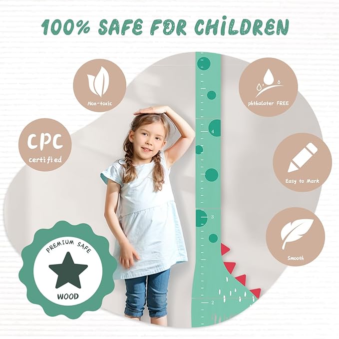 Personalized Name Growth Chart, Dinosaur Wooden Height Chart, Thick Height Measuring Board, Kids Height Tracker for Nursery Decor, Baby Boy Girl Measurement Ruler, Growth Charts Ruler-Ruum Studio Home