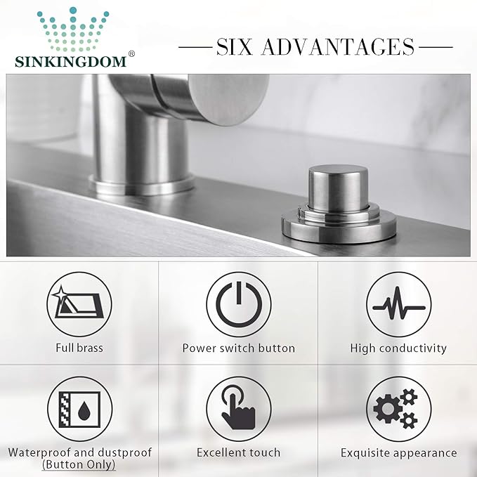 SinkTop Air Switch Kit (Long Full Brass Button) for Disposal, Dual Outlet, (Brushed Nickel)-Ruum Studio Home