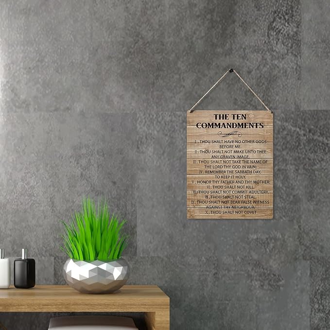 Qious Inspirational Signs Gift Farmhouse the Ten Commandments Thou Shalt Have No Other Gods Before Me Wooden Hanging Sign Rustic Wall Art Home Office Living Room Decoration 10 x 8 Inches…-Ruum Studio Home
