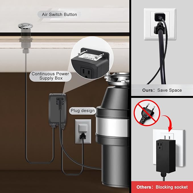 Garbage Disposal Air Switch Kit, Garbage Disposal Button, Sink Top Waste Disposer On/Off Switch, UL Listed Air Switch Compatible with All Garbage Disposals (Brushed Stainless Steel)-Ruum Studio Home