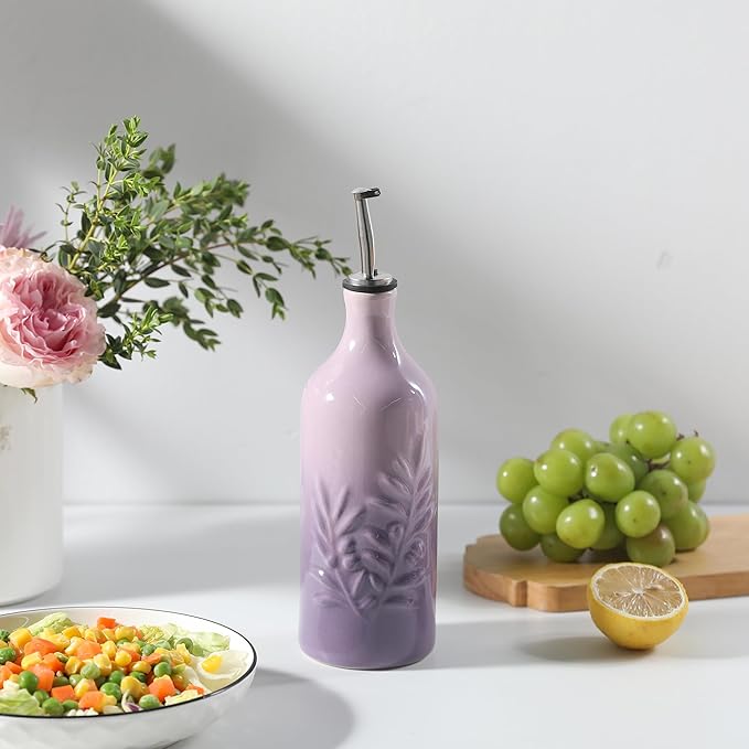 Sweejar Ceramic Olive Oil Dispenser Bottle, 20 Oz Relief Opaque Oil Cruet Protects To Reduce Oxidation, Suitable for Storage Soy Sauce, Coffee Syrup, Liquids, Set of 1 (Gradient Purple)-Ruum Studio Home