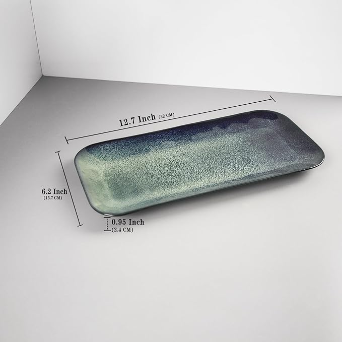 Serving Platters Set of 4, Rectangular Serving Plates, Serving Trays for Entertaining Party, Microwave,Oven,Dishwasher Safe,Kitchen Dinnerware, Blue reactive glaze 12.7 Inch-Ruum Studio Home