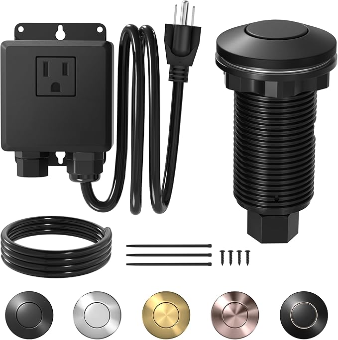 Joinfworld Garbage Disposal Air Switch Kit Waterproof Garbage Disposal Button Kit with Long Garbage Disposal Switch Matte Black - UL Listed-Ruum Studio Home