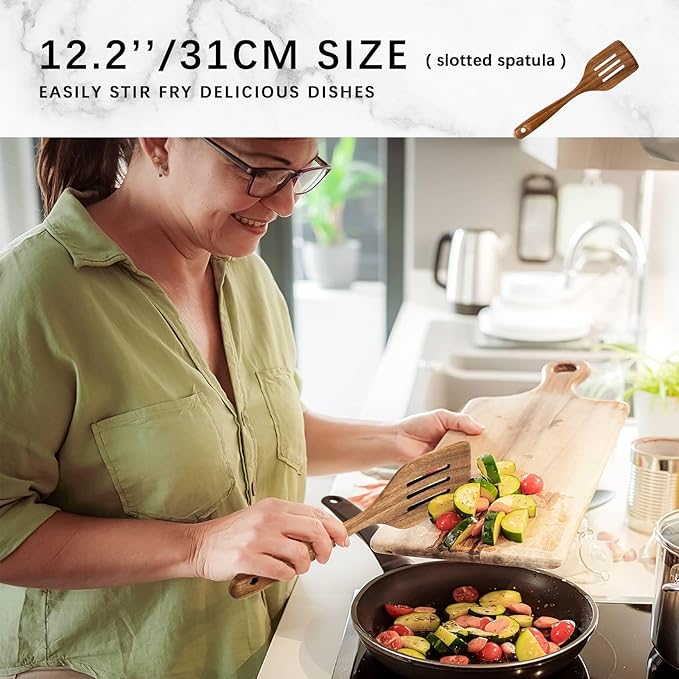 Wooden Spoons for Cooking, Nonstick Cooking Utensil Set with 9 Piece Acacia Wooden Spatulas and Spoons for Cooking, Terrific for Everyday Kitchen Tasks-Ruum Studio Home