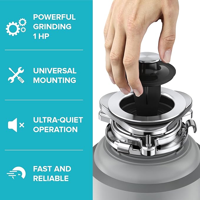 KRAUS WasteGuard High-Speed 1 HP Continuous Feed Ultra-Quiet Motor Garbage Disposal with Power Cord and Flange Included and Universal Mount, KWD200-100MGR-Ruum Studio Home
