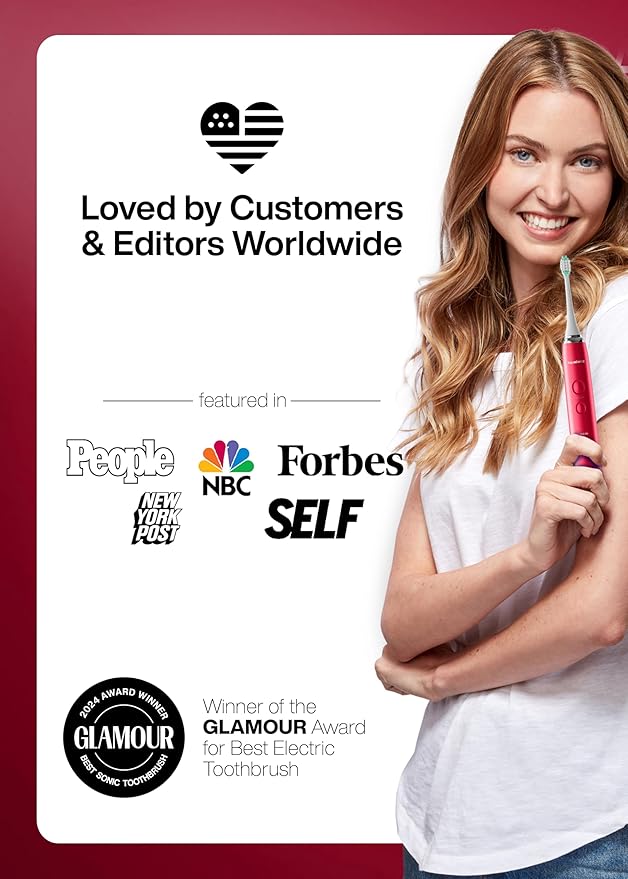 Aquasonic Vibe Series Ultra-Whitening Toothbrush – ADA Accepted Electric Toothbrush - 8 Brush Heads & Travel Case – 40,000 VPM Motor & Wireless Charging - 4 Modes w Smart Timer – Ruby-Ruum Studio Home