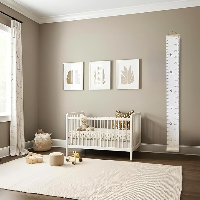 Growth Chart for Wall | Kids Height Chart Canvas Ruler with Wooden Storage Box | Waterproof Measuring Chart | Nursery Decor & Baby Shower Gift-Ruum Studio Home