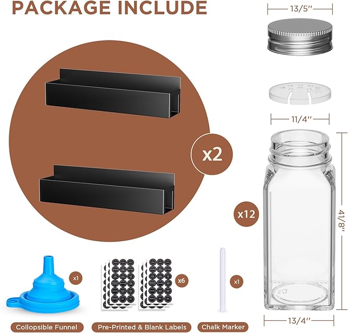 2 Pack Magnetic Spice Rack with 12 Spice Jars, Spice Labels, Magnetic Spice Organizer Shelf for Refrigerator, Microwave, Seasoning Organizer for Kitchen, Spice Jars with Label and Organizer Rack-Ruum Studio Home