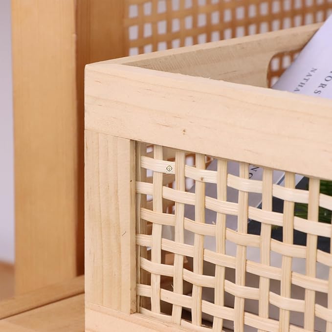 YRMT Wood Storage Crate Basket Rustic Wooden Storage Container for Organizing Decorative Bamboo Box with Handles for Pantry, Shelves Organizer 11.4" x 11.4" x 5" (Natural)-Ruum Studio Home