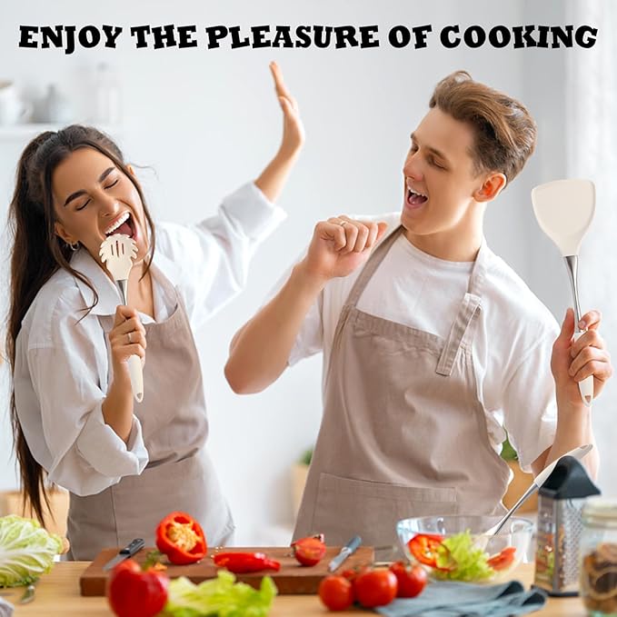 Premium White Silicone Cooking Utensils Set-Non-Toxic, Heat Resistant, BPA Free Kitchen Utensils Set with Spatula, Spoon, Whisk & Tongs-Non-Stick& Dishwasher Safe for Nonstick Cookware-Ruum Studio Home